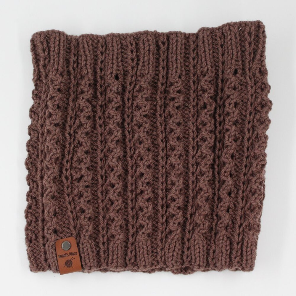 Handmade Hand Knit Taupe Brown Lace Knit Amber Cowl